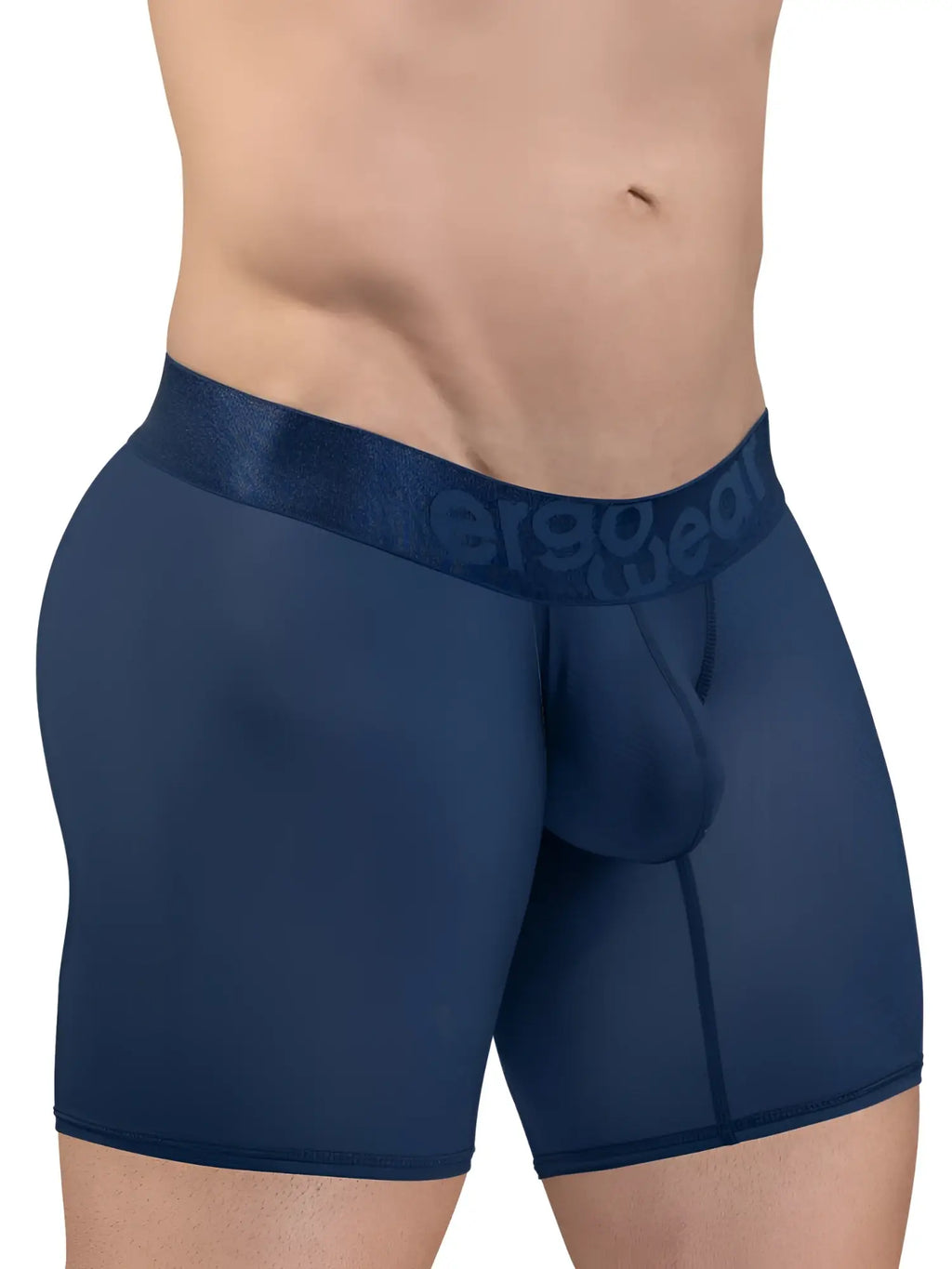 Navy blue ergoWear ew1815 Max Bold Se ergonomic boxer briefs with textured waistband and logo detailing