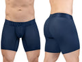 Navy blue ergo gear men’s boxer briefs with textured waistband featuring brand name for comfort and support