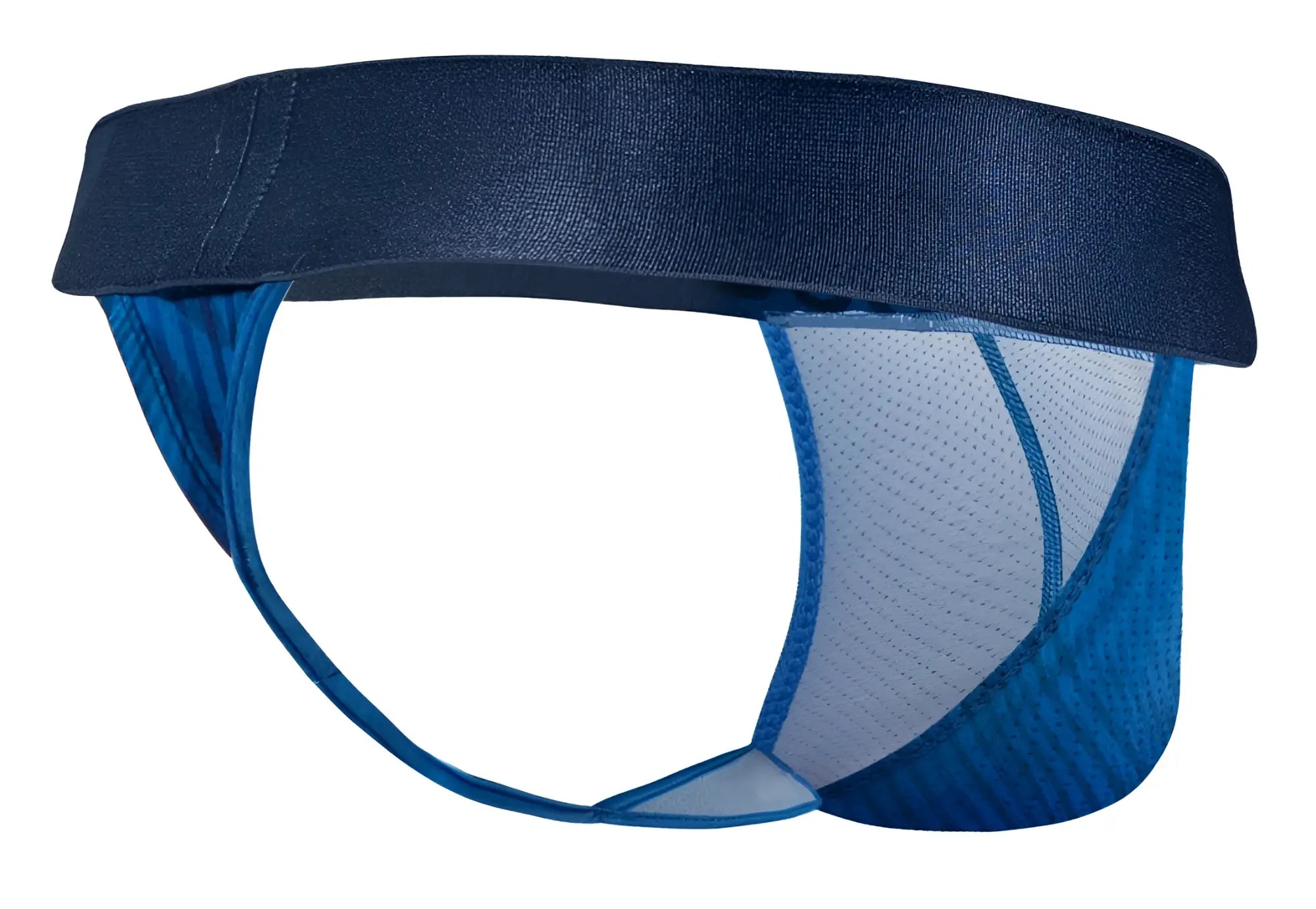 Blue athletic brief ergo wear ew1816 max bold se g-string with denim-like waistband and mesh panels in mid blue