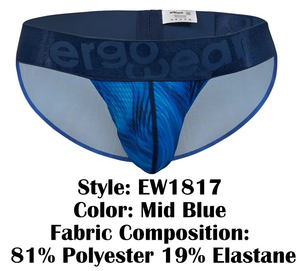 Ergo wear ew1817 max bold se mid blue ergonomic bikini brief with vibrant feather front and mesh side panels