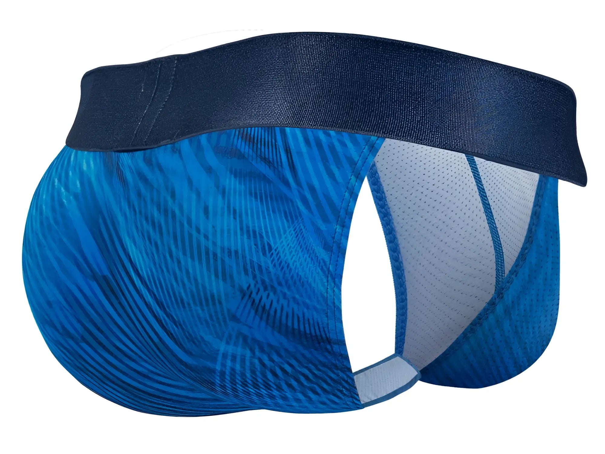 Ergowear ew1817 max bold se bikini color mid blue blue patterned athletic briefs with dark blue waistband and mesh lining