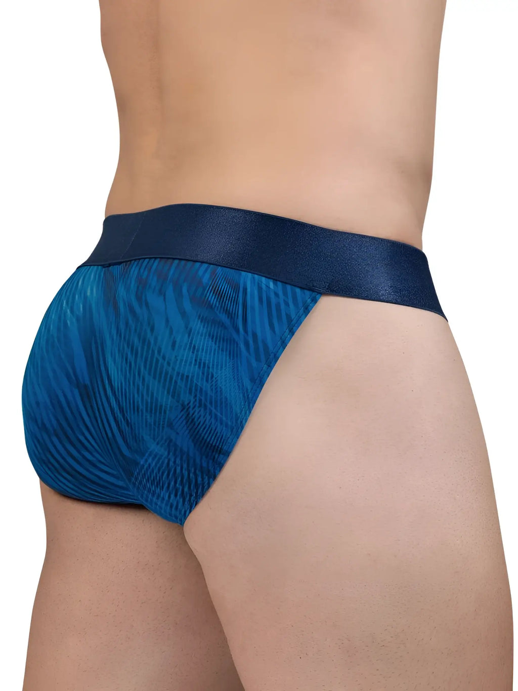 Blue patterned briefs with a dark blue satin waistband from ergowear ew1817 max bold se bikini color mid blue collection