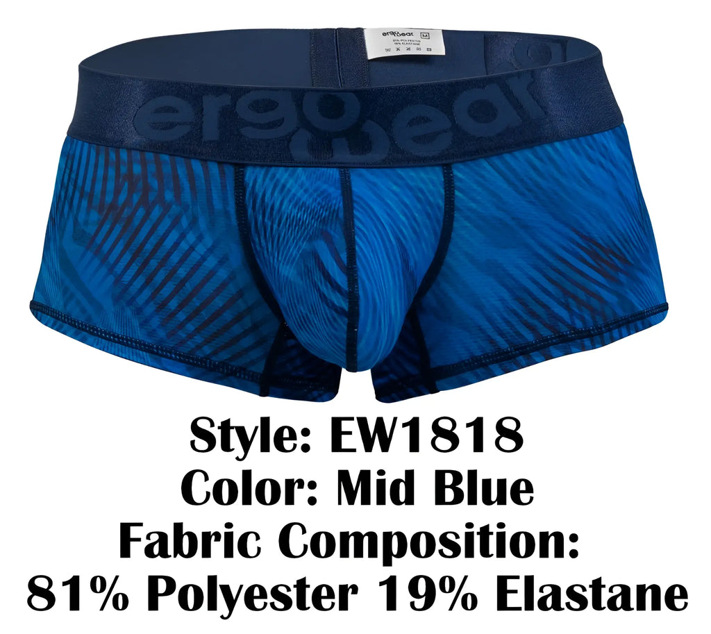 Mid blue ergo wear ew1818 max bold se trunks boxer briefs with textured fabric and elastic branded waistband