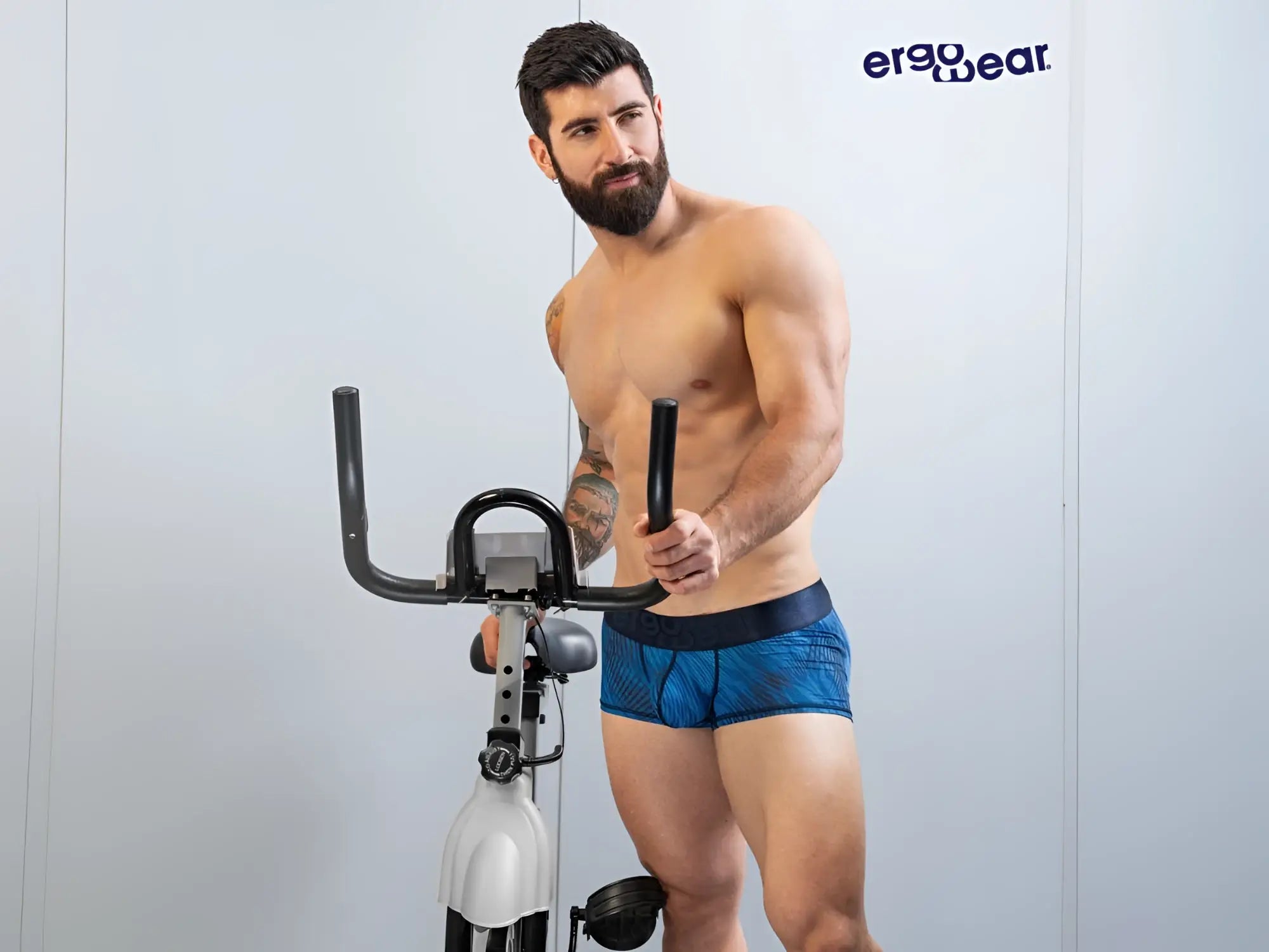 Blue patterned ergoWear ew1818 max bold se trunks with black waistband designed for athletic comfort in mid blue