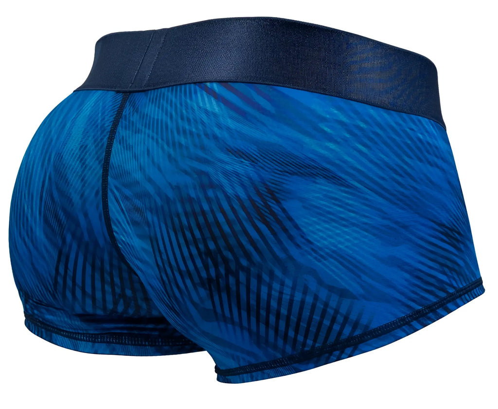 Blue patterned ergoWear ew1818 max bold se men’s boxer briefs with dark blue elastic waistband in mid blue color
