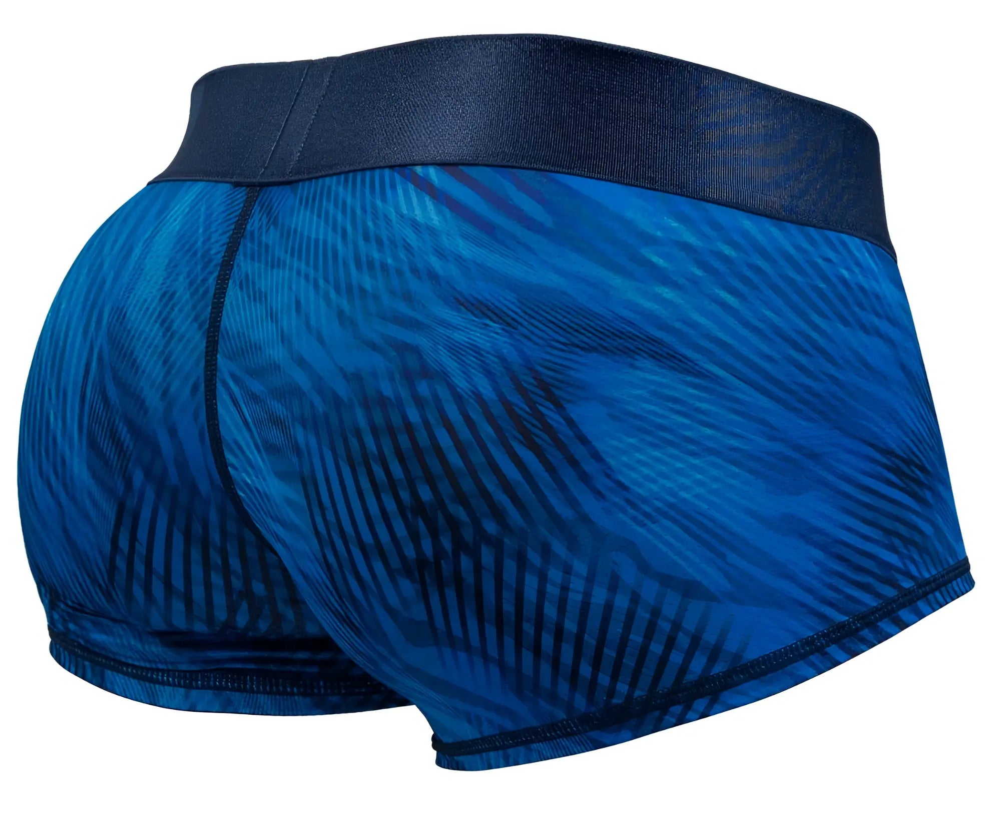 Blue patterned ergoWear ew1818 max bold se men’s boxer briefs with dark blue elastic waistband in mid blue color