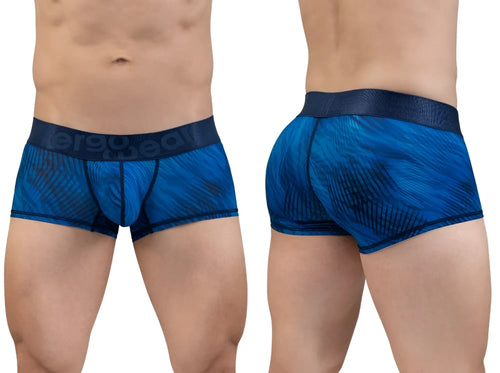 Blue patterned men’s boxer briefs with textured waistband ergoWear ew1818 max bold se trunks mid blue color