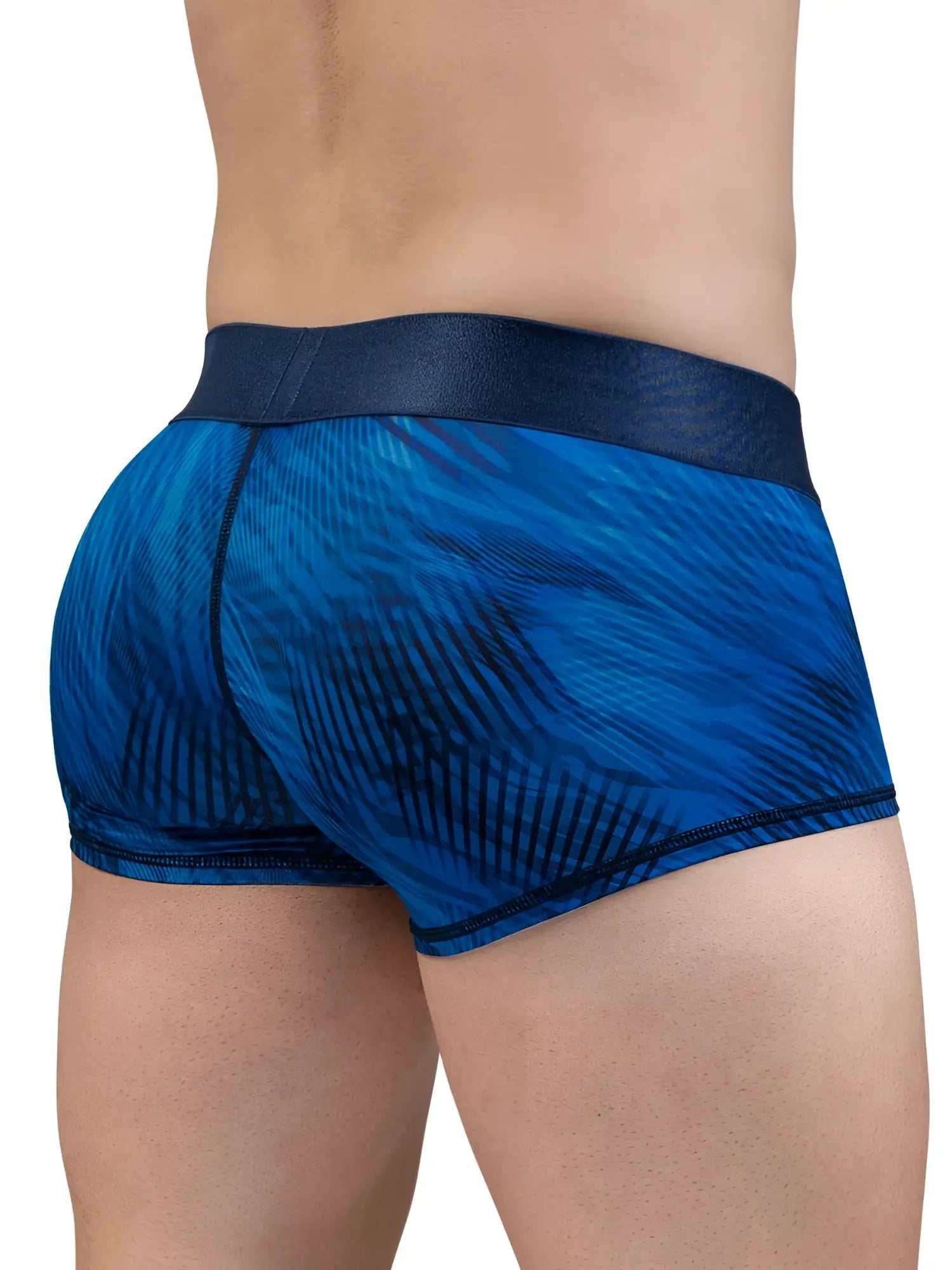 Ergowear ew1818 max bold se trunks in mid blue feature blue patterned briefs with a dark blue elastic waistband