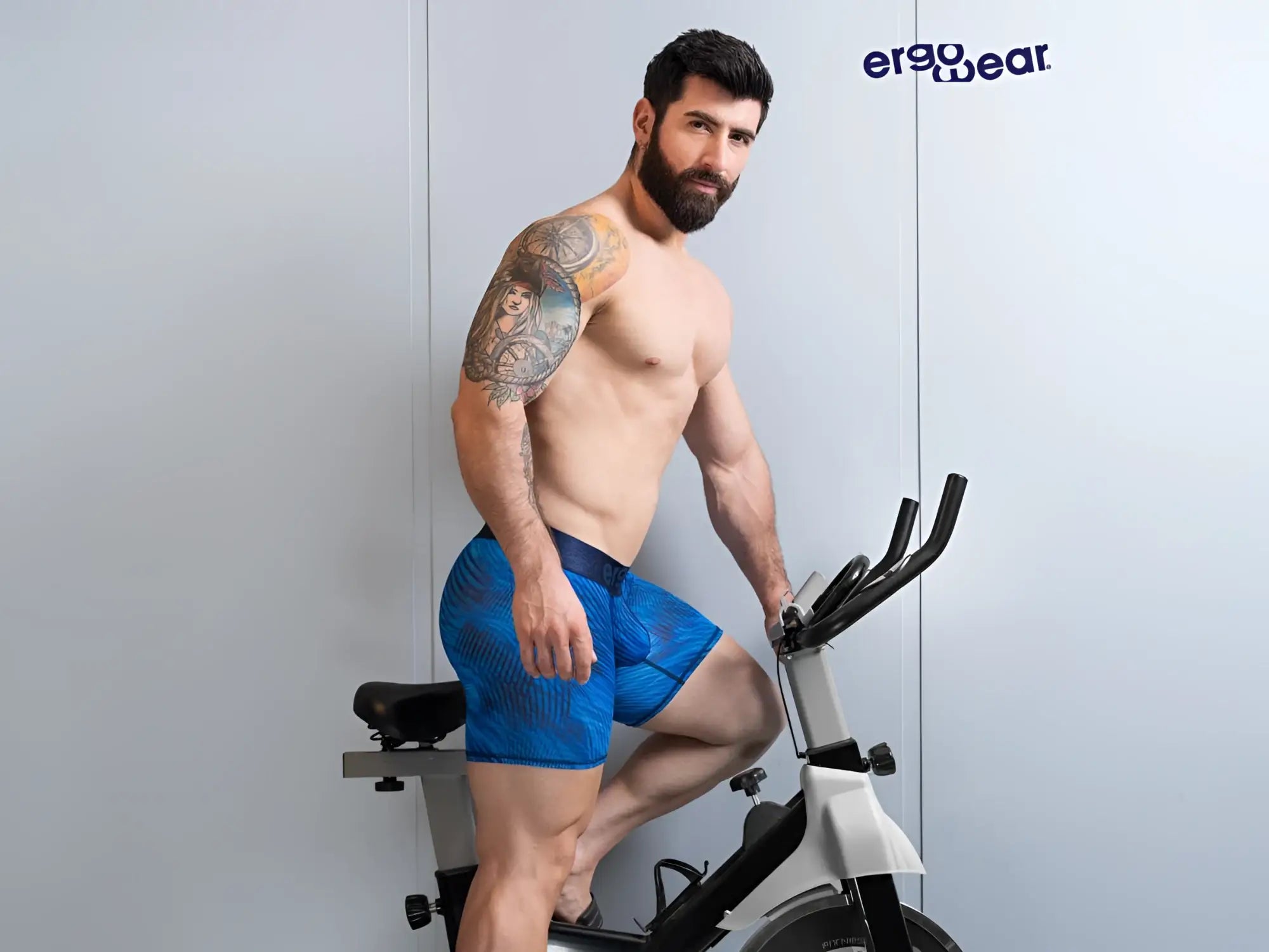 Blue patterned ergoWear ew1819 max bold se boxer briefs in mid blue designed for athletic performance
