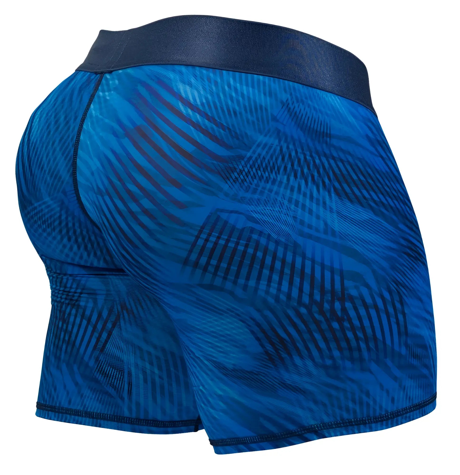 ErgoWear EW1819 MAX BOLD SE boxer briefs in mid blue with a blue pattern and dark blue elastic waistband