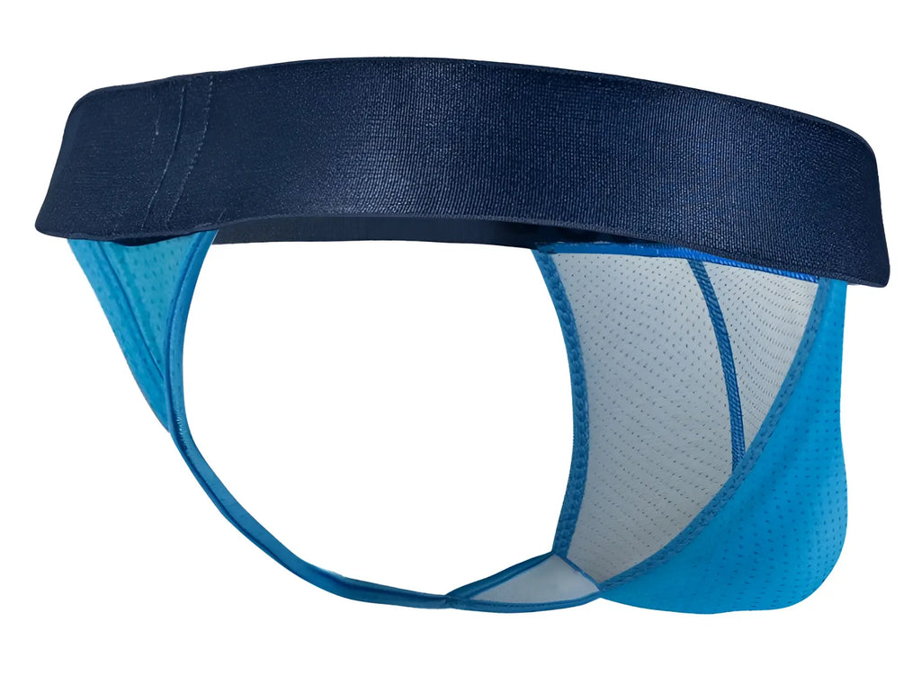 Blue and gray ergoWear ew1820 max bold se g-string with navy elastic waistband designed for athletic wear