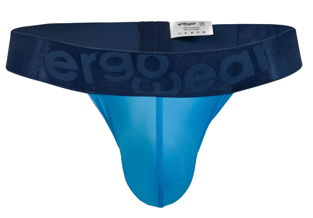Navy and bright blue ergo gear ergonomic support brief with mesh front panel and embossed waistband in river blue color