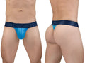 Blue sheer thong with dark blue aerogear elastic waistband from ergowear ew1820 max bold se g-string color river blue