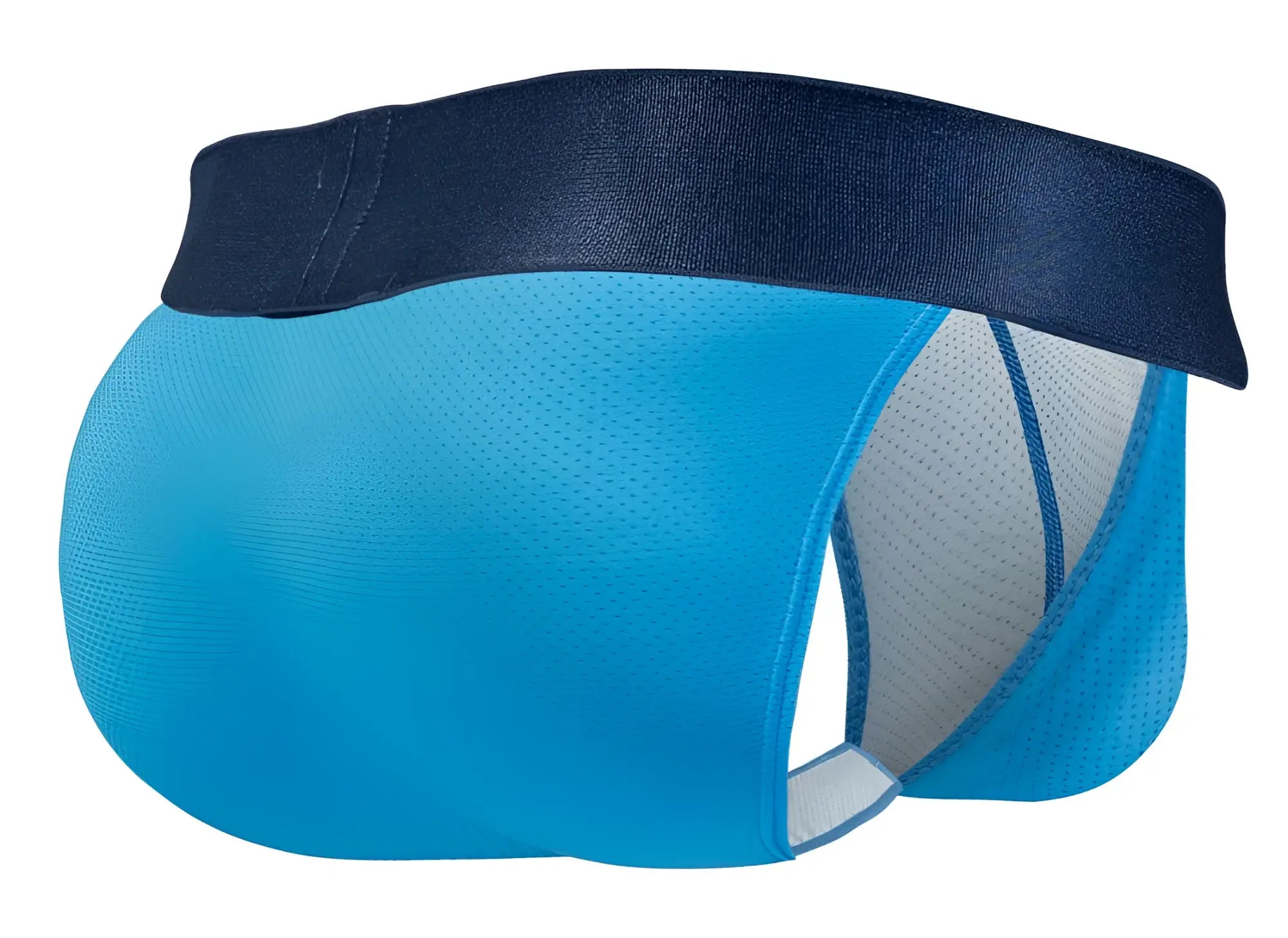 Blue mesh athletic briefs with navy elastic waistband from ergowear ew1821 max bold se bikini color river blue