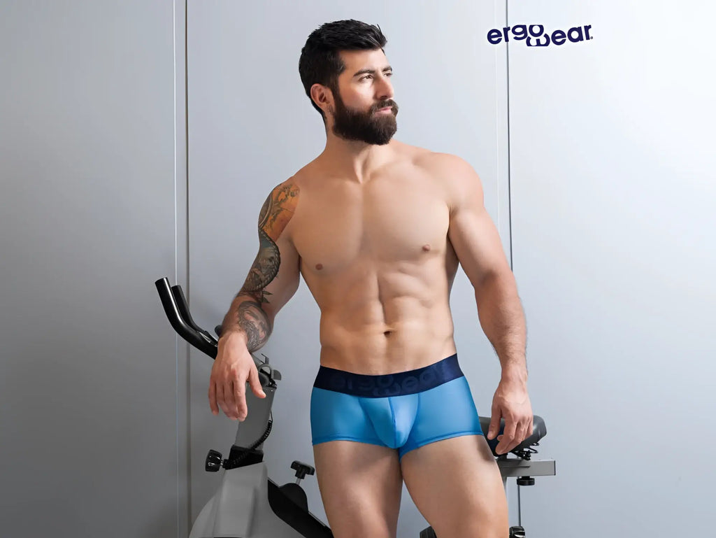Blue ergo wear ew1822 max bold se athletic briefs with dark blue waistband featuring ergo wear logo
