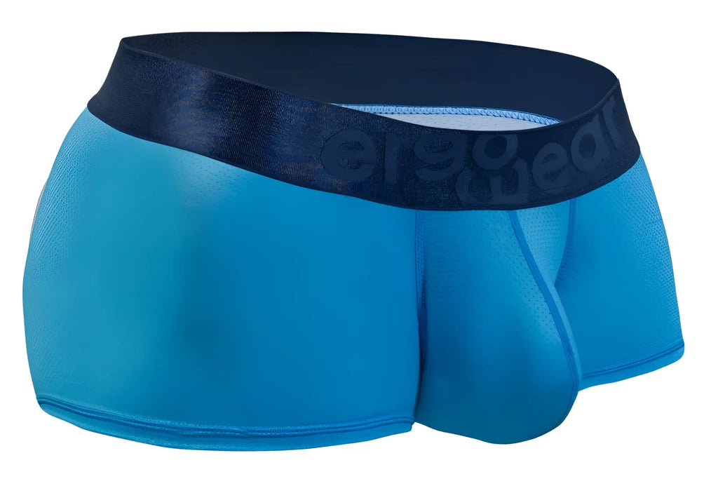 Bright blue ergo wear ew1822 max bold se trunks with dark navy waistband featuring ergo wear logo in form-fitting briefs