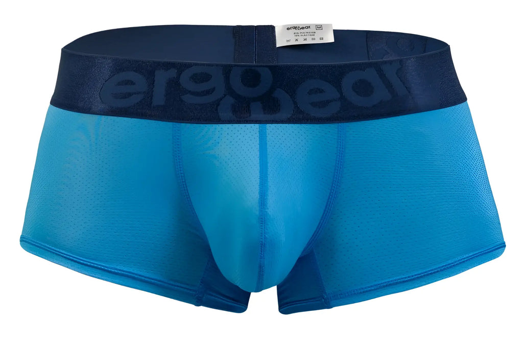 Blue mesh briefs with a navy blue ergo wear waistband in river blue color from the ergo wear max bold se trunks collection