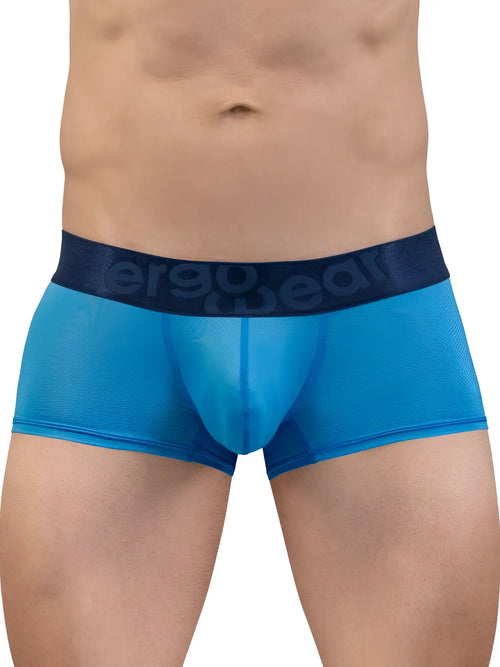 Blue sheer men’s briefs with a dark blue ergo and bear elastic waistband from ergowear ew1822 max bold se trunks river blue