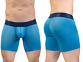 Blue ergonomic boxer briefs with dark blue branded waistband from ergowear ew1823 max bold se color river blue collection