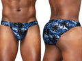 Ergowear ew1824 feel sw bikini dark blue swim trunks with blue and black palm tree pattern for swimming