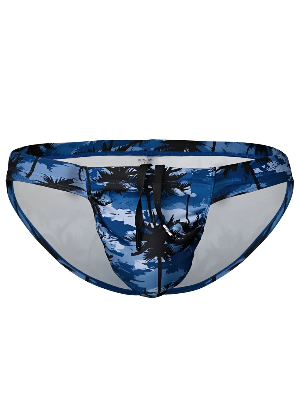 Blue palm tree patterned ergoWear ew1824 feel sw swim bikini with white interior and black drawstring in dark blue
