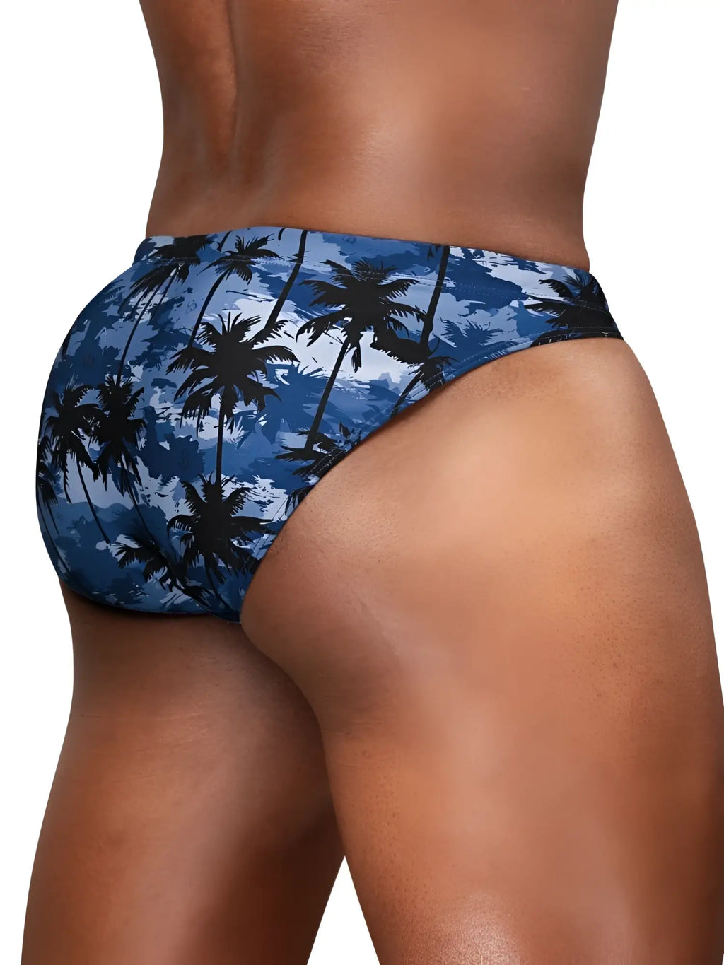 Blue tropical palm tree patterned ErgoWear EW1824 FEEL SW swim bikini in dark blue for beachwear use