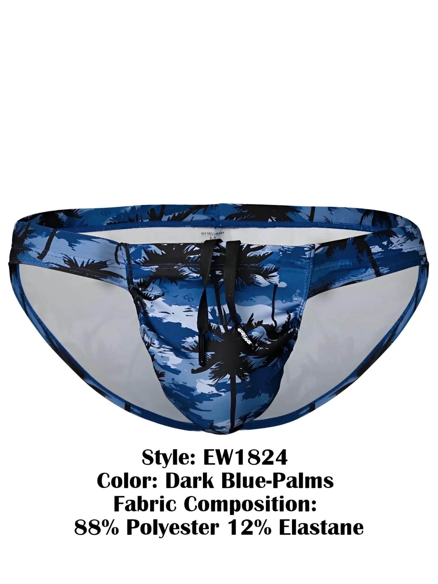 Dark blue ErgoWear ew1824 FEEL SW swim bikini with black palm tree pattern made of 88% polyester and 12% elastane