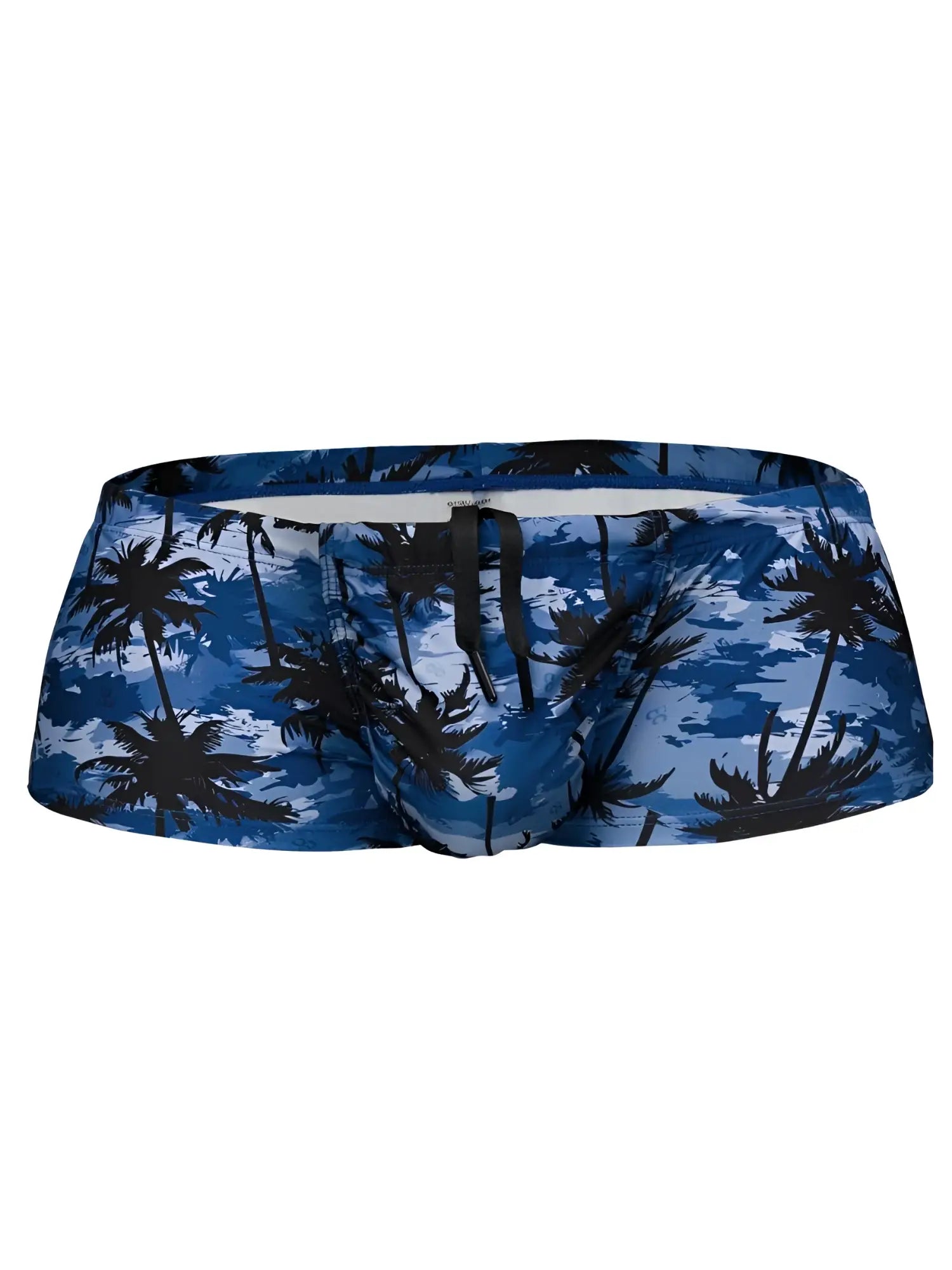Ergowear ew1825 feel sw dark blue palms swim trunks with blue and black palm tree pattern and drawstring waistband