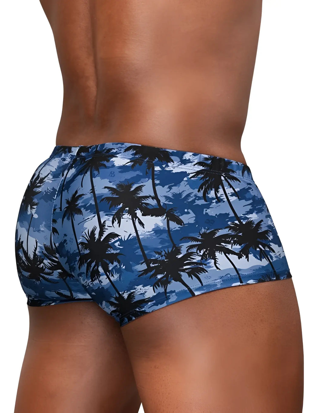 Ergowear ew1825 feel sw dark blue swim trunks with blue and black palm tree pattern for beachwear