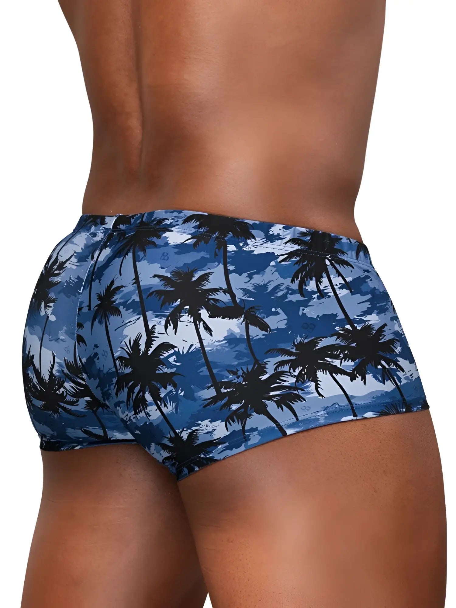Ergowear ew1825 feel sw dark blue swim trunks with blue and black palm tree pattern for beachwear