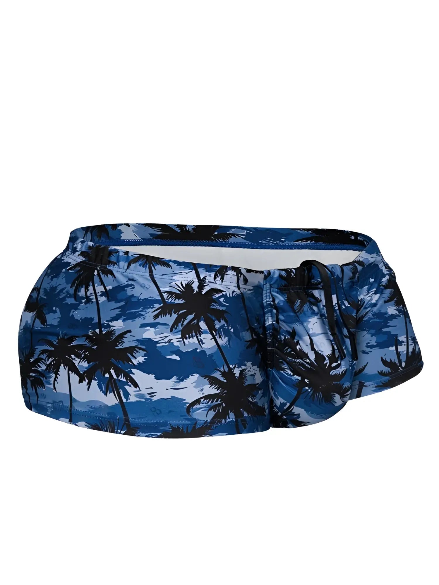 Ergowear ew1825 feel sw dark blue palms swim trunks with blue and black palm tree pattern and drawstring waistband