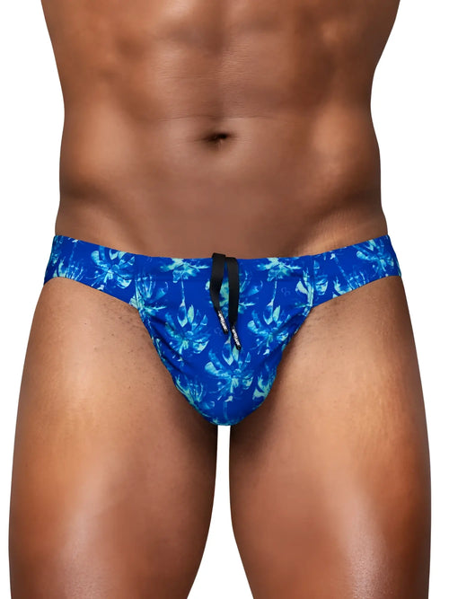 ErgoWear EW1826 feel SW royal blue swim bikini with blue floral pattern and black drawstring for swimming