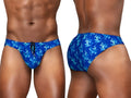 Blue floral-patterned ergoWear ew1826 feel sw swim bikini with black front zipper in royal blue palms color