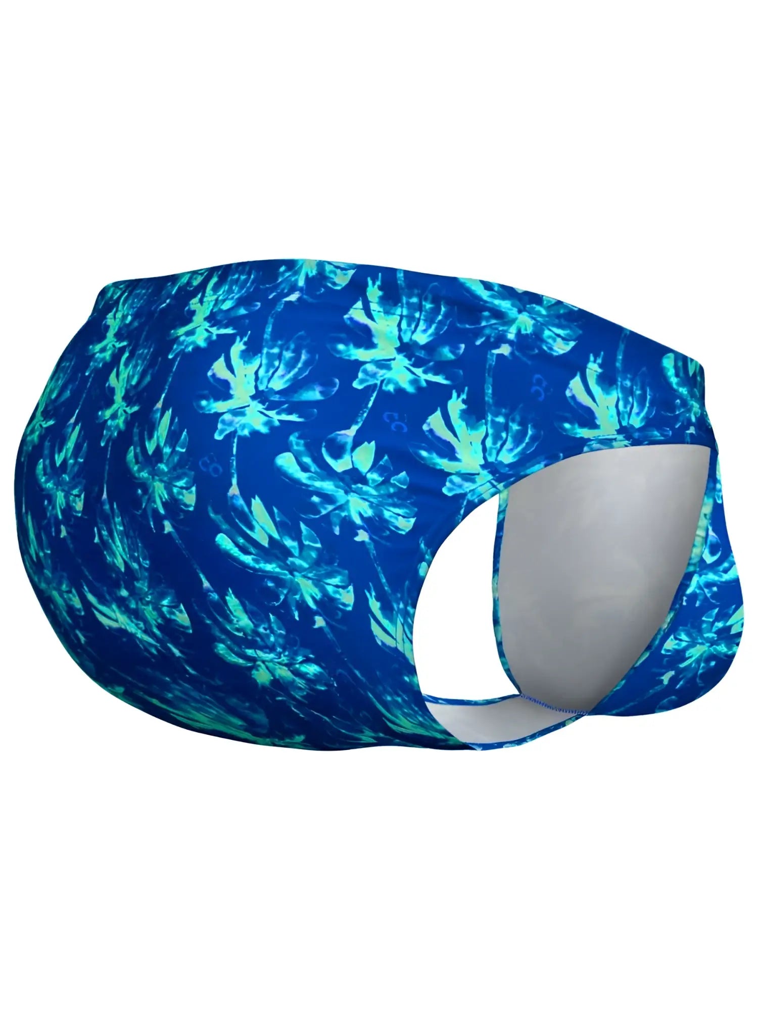 Blue and teal floral-patterned swim trunks with cut-out design from ergowear ew1826 feel sw bikini royal blue-palms