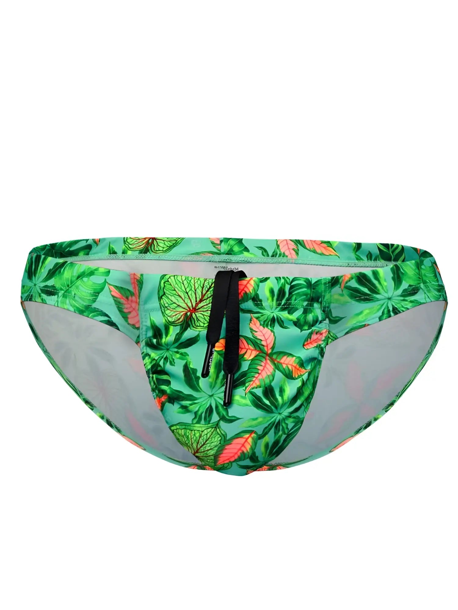 Ergowear ew1828 feel sw swim bikini in aqua-leaves with vibrant green coral leaf pattern and black drawstring waistband