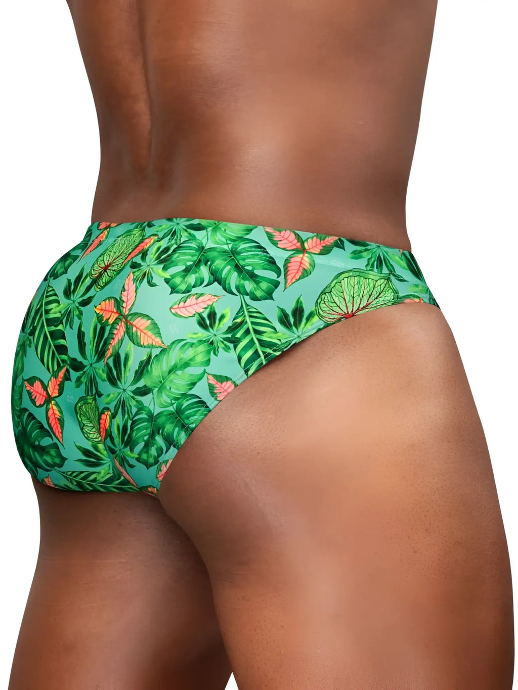 ErgoWear ew1828 feel sw swim bikini in aqua with vibrant green tropical leaf pattern and coral accents
