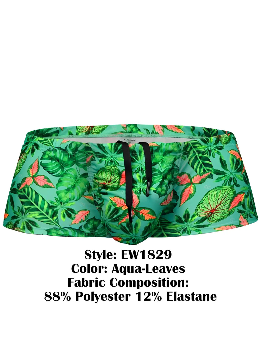 Ergowear ew1829 feel sw aqua-leaves swim trunks in vibrant green coral leaf design made of 88 polyester 12 elastane