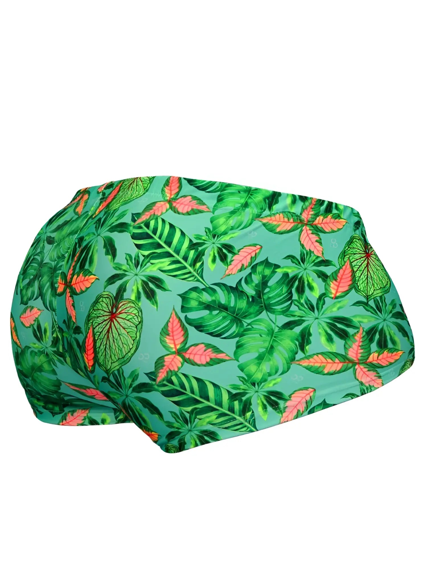 ErgoWear EW1829 FEEL SW swim cap with vibrant green and pink tropical leaf pattern for aqua-leaves swim trunks