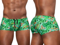 ErgoWear EW1829 FEEL SW swim trunks in aqua with vibrant teal green tropical leaf pattern and orange accents