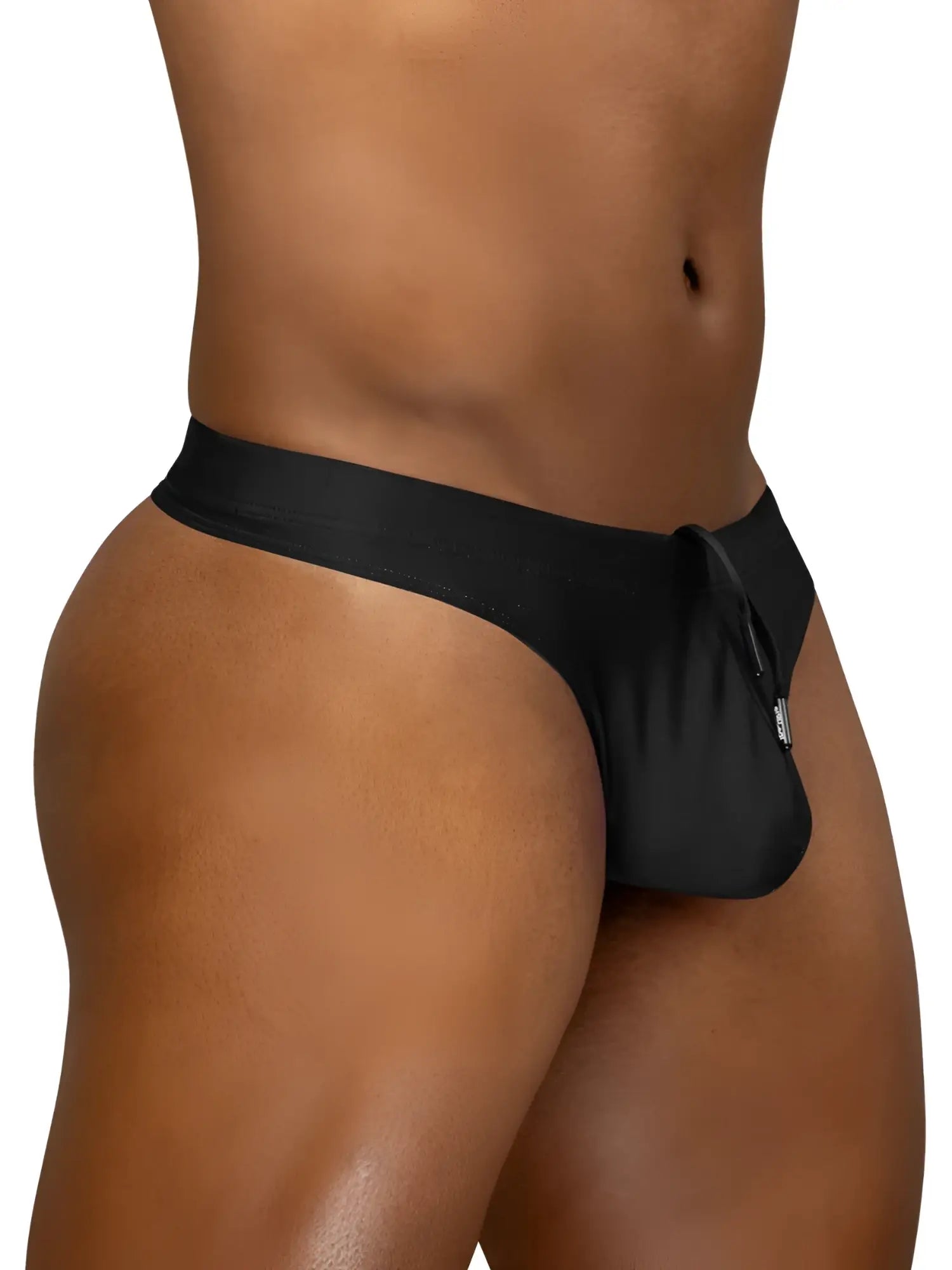 ErgoWear ew1830 x4d sw black men’s thong with drawstring and zipper closure designed for swimwear use
