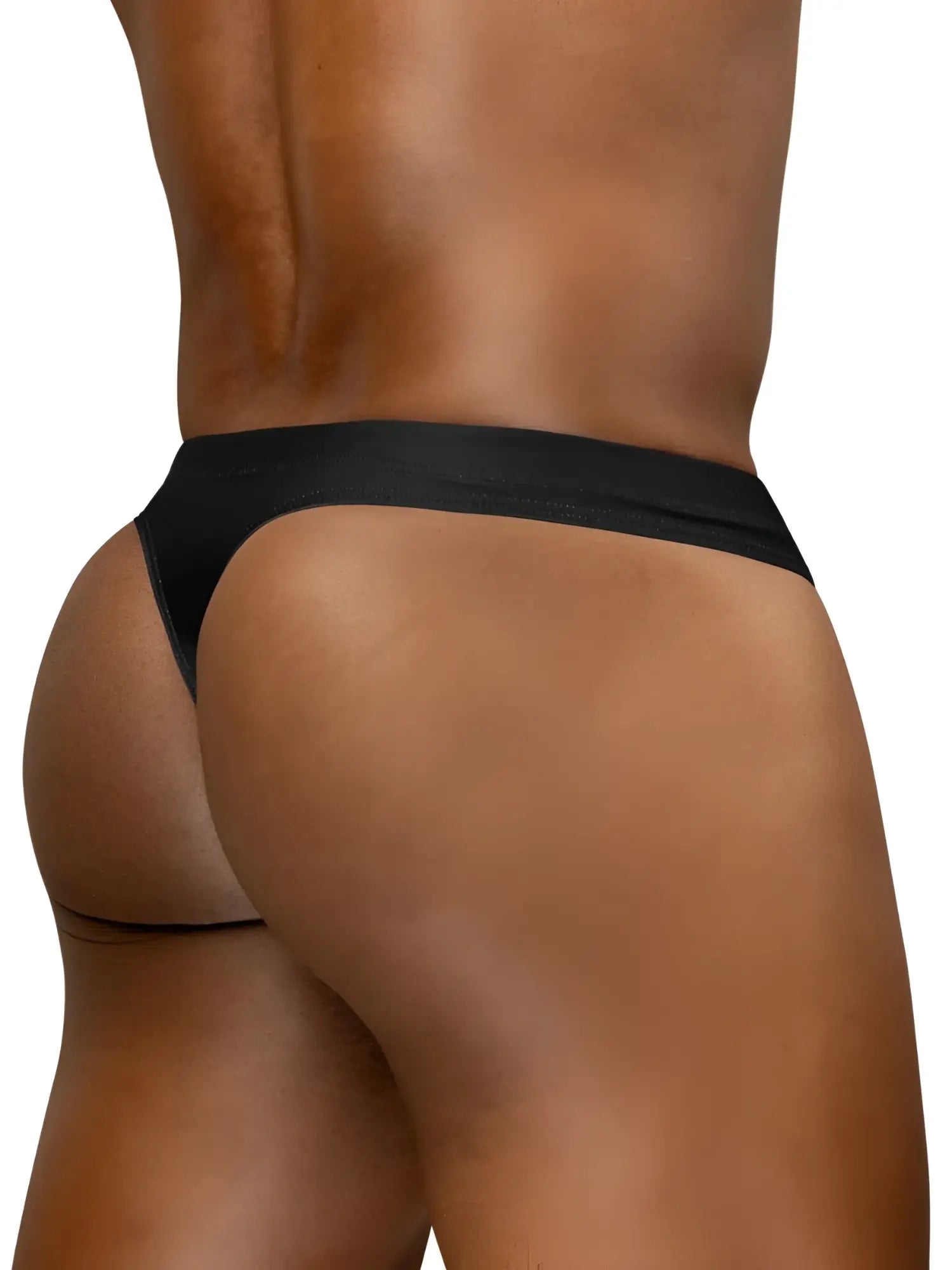 Black ergoWear EW1830 X4D SW swim thong with smooth stretchy fabric waistband shown from back side