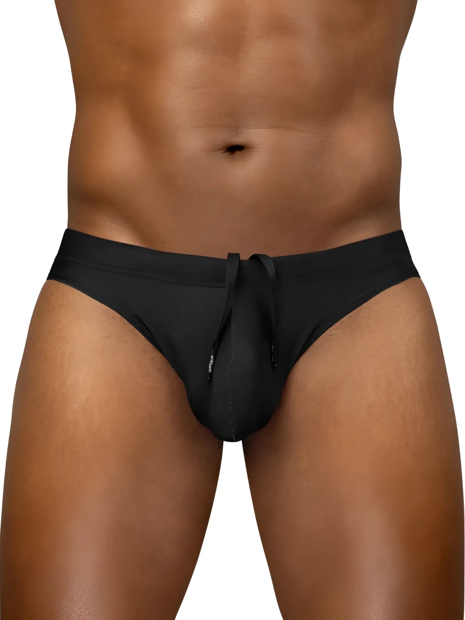 Black ErgoWear EW1830 X4D SW swim thongs with a drawstring waistband and contoured design for comfortable fit