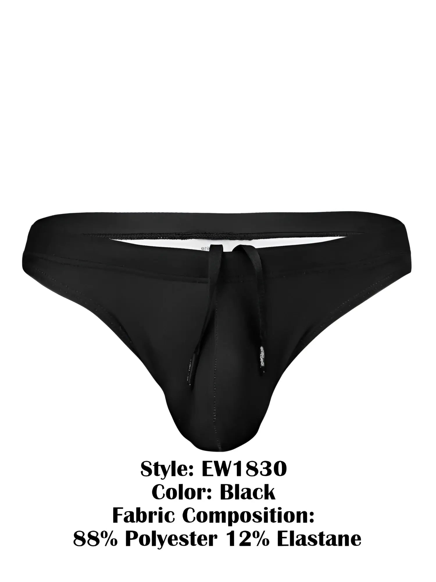 Black ergo wear ew1830 x4d sw swim thongs with drawstring waistband and front zipper detail