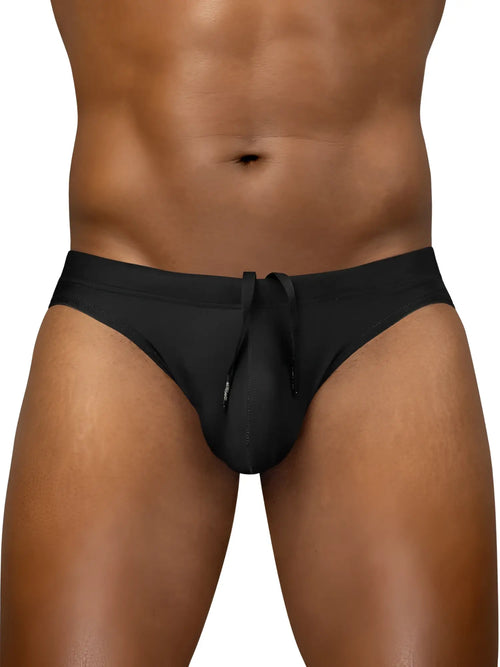 Black mens swim trunks ergo wear ew1831 x4d sw bikini with drawstring waistband and contoured design in black