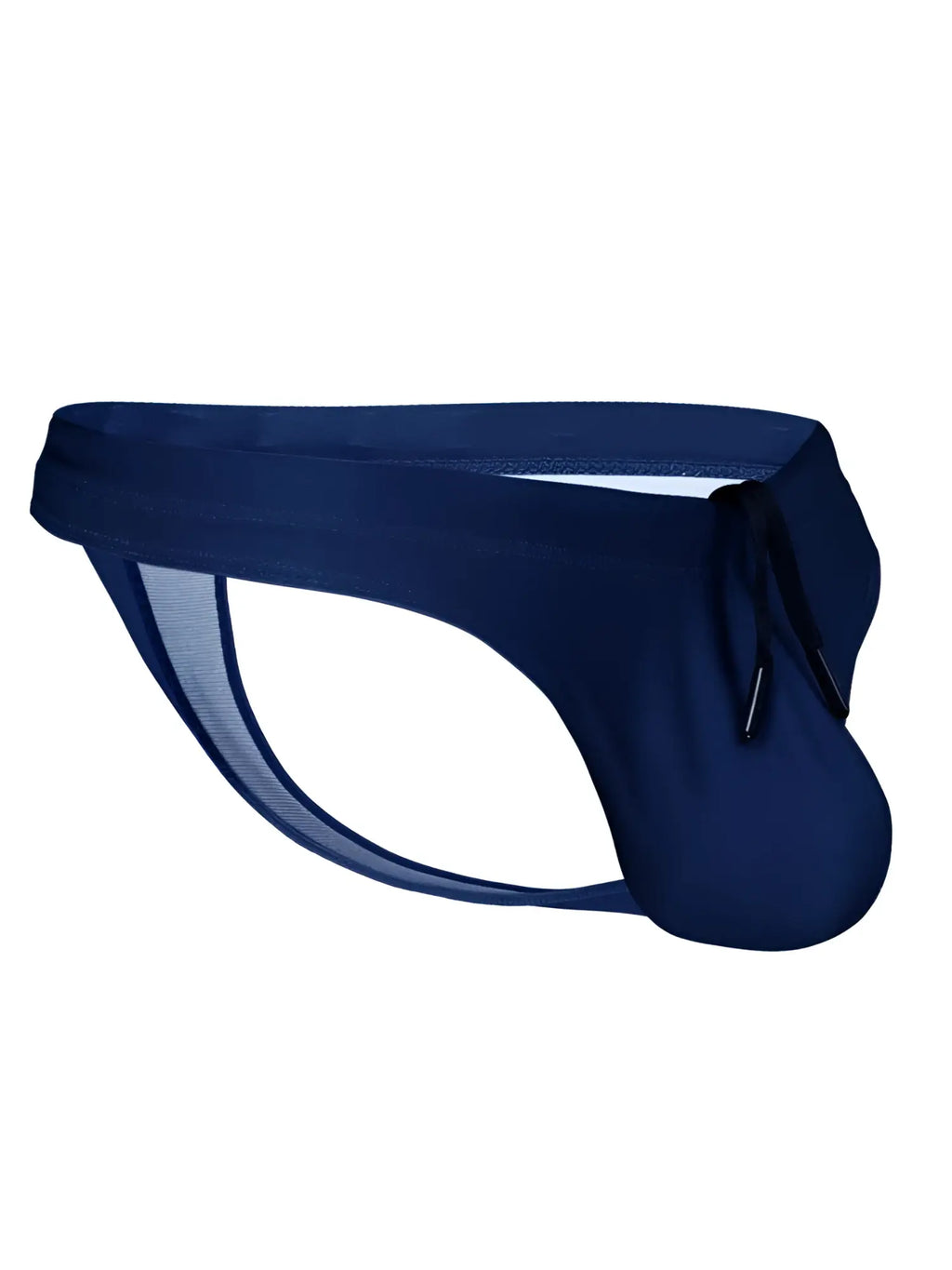 Navy blue ergo wear ew1832 x4d swim thongs with mesh sides, solid front, and adjustable drawstring waist