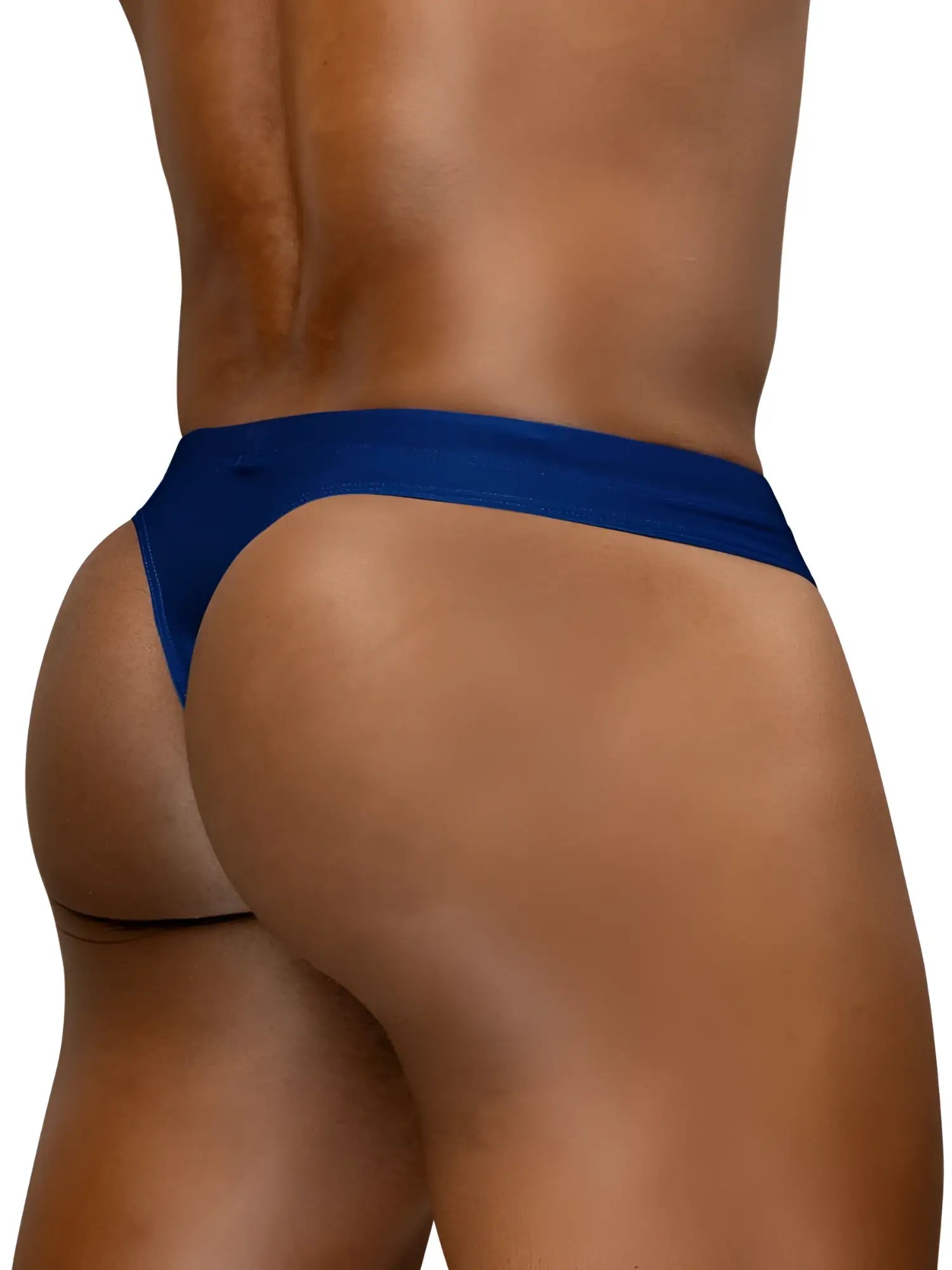 Blue indigo ergo wear ew1832 x4d sw swim thong with smooth fitted design shown from the back side