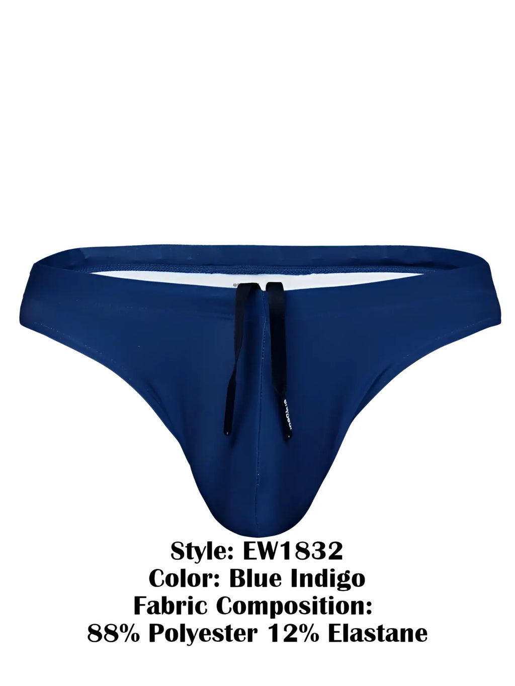 ErgoWear ew1832 x4d sw blue indigo thong swim trunks with black drawstrings and white interior lining