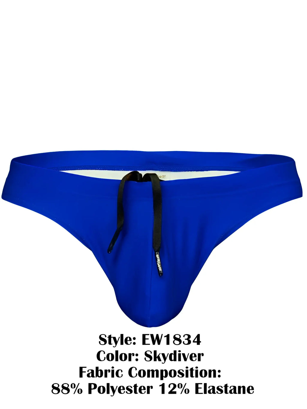 Bright blue ergoWear EW1834 X4D SW swim thong with black drawstring made of 88% polyester 12% elastane