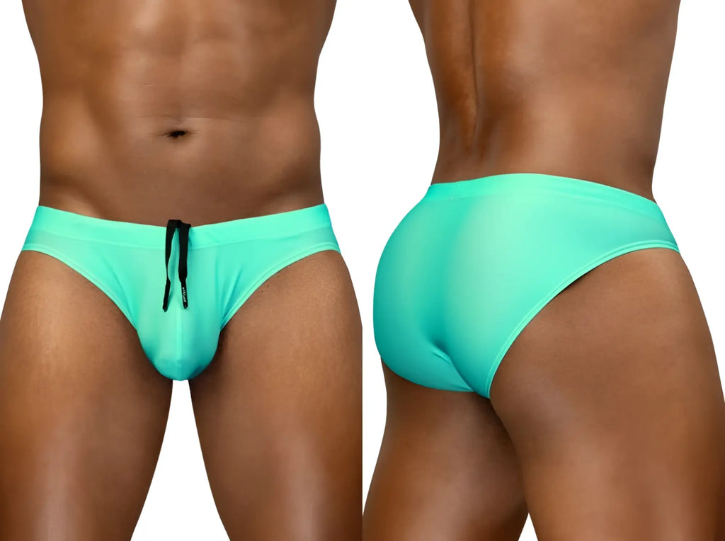 Turquoise ergonomic swim bikini with black drawstring made from x4d fabric ideal for swimming and beachwear