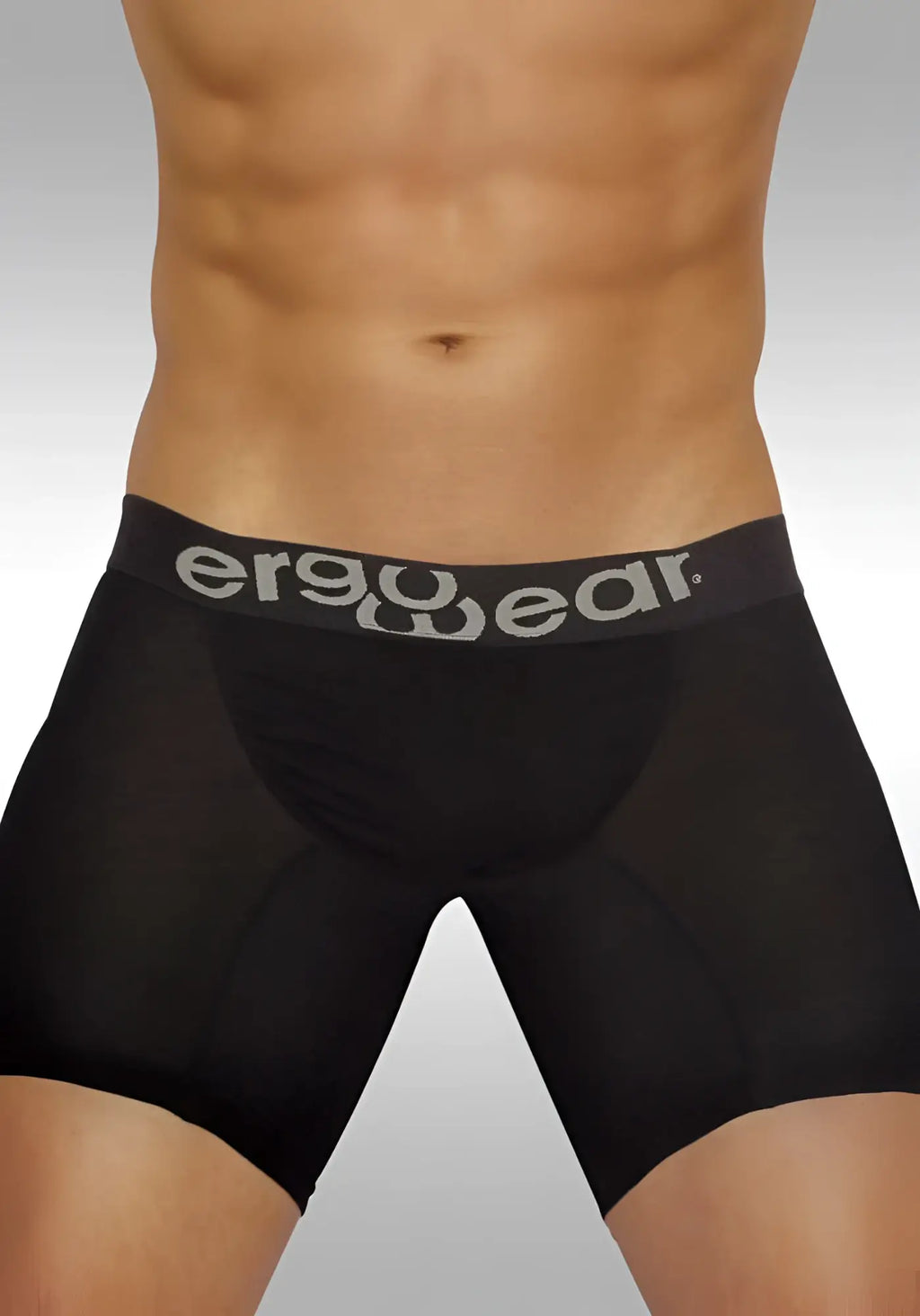 Black ergowear feel modal long boxer briefs with gray waistband and ergowear logo size m ergonomic underwear